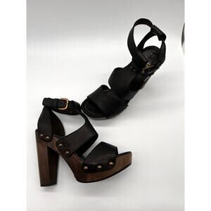 Stuart Weitzman Black Leather Slingback With Wood Heels